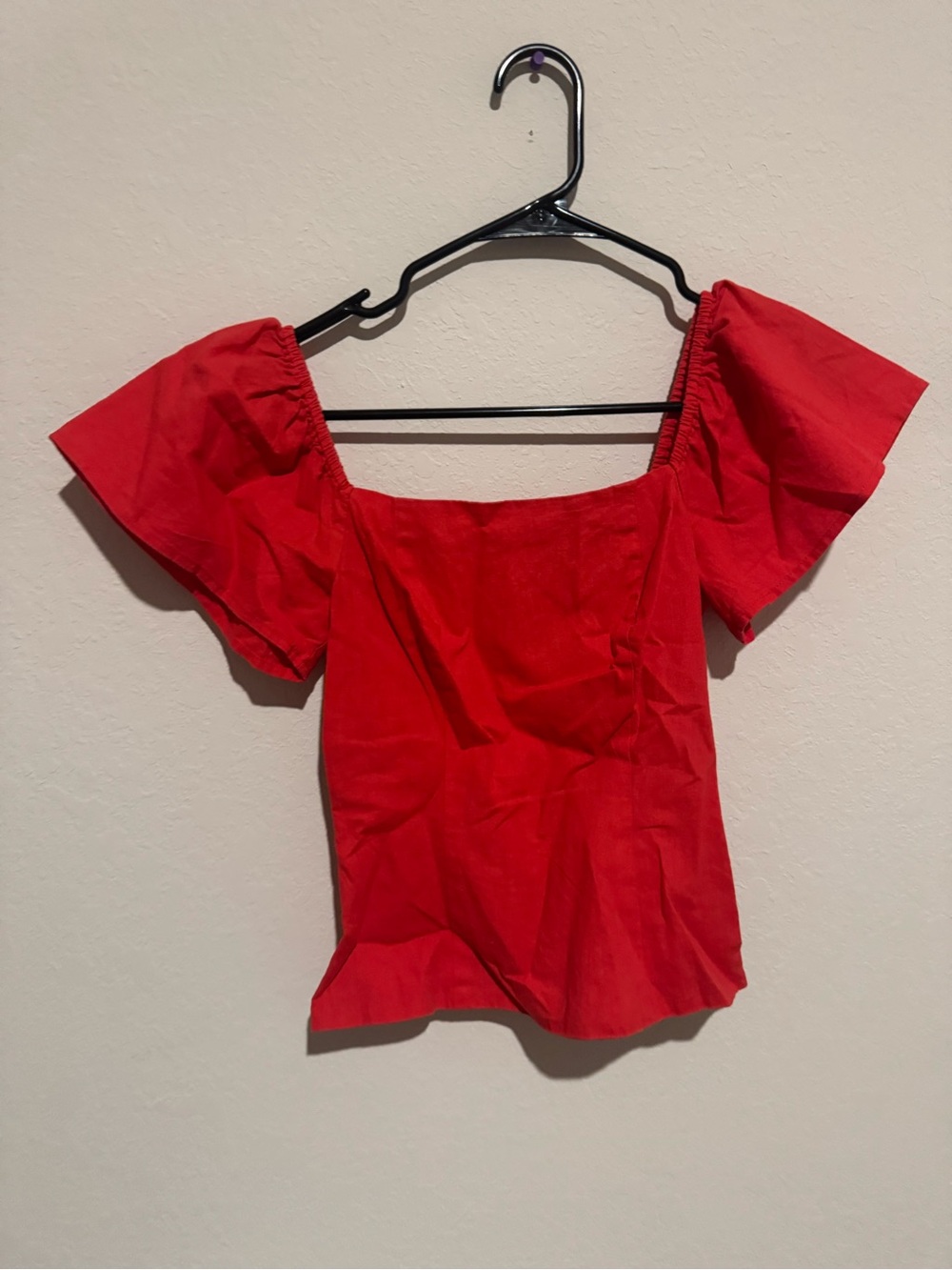 Red Off-Shoulder Flutter Sleeve Top